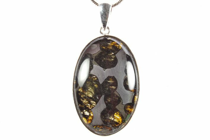 Sericho Pallasite Oval Meteorite Pendant - Sterling Silver #364106